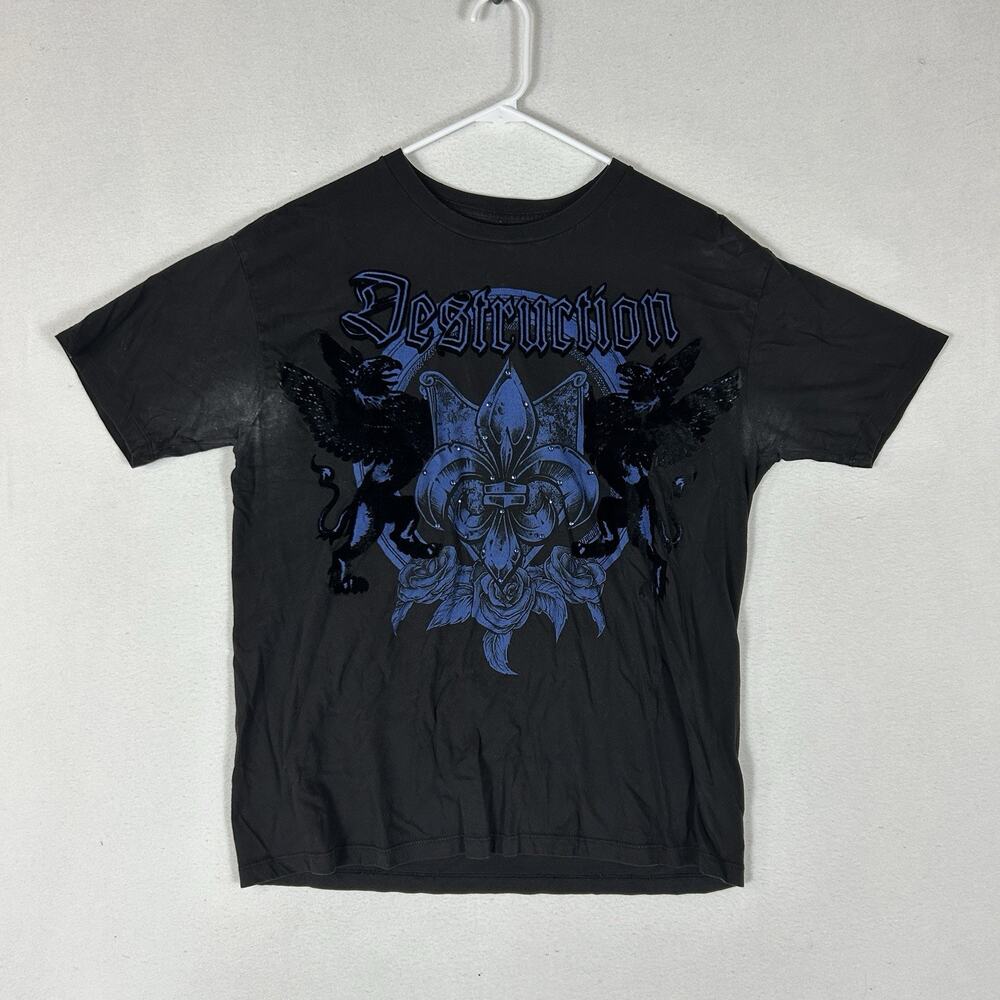 Carbon Black T-Shirt Men's Medium Black Goth Grunge Y2K Wings Graphic Print VTG